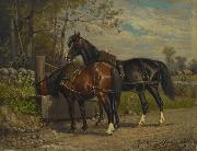 unknow artist Two Horses at a Wayside Trough painting